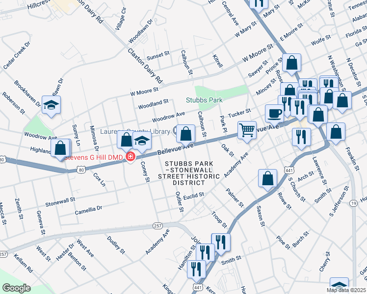 map of restaurants, bars, coffee shops, grocery stores, and more near 100 South Elm Street in Dublin