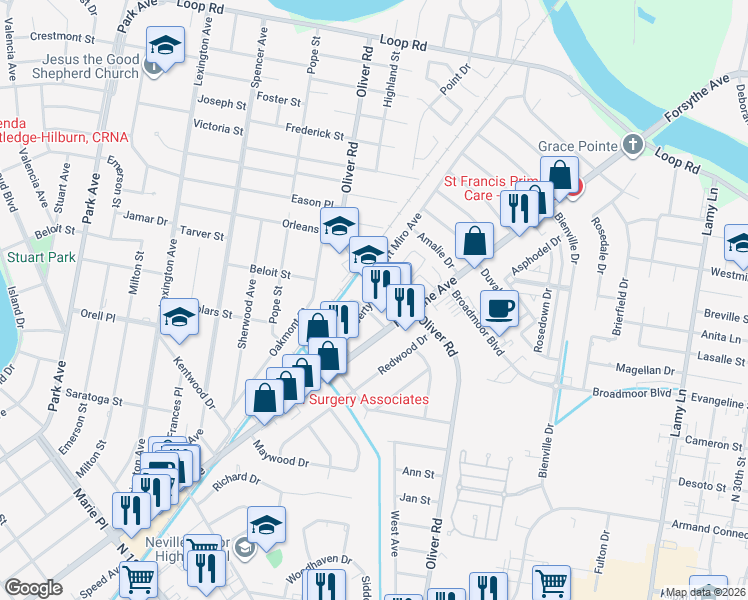 map of restaurants, bars, coffee shops, grocery stores, and more near Liberty Street in Monroe