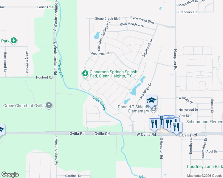 map of restaurants, bars, coffee shops, grocery stores, and more near 317 Fountain Creek Court in Ovilla