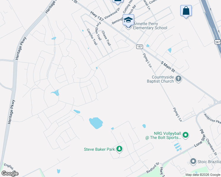 map of restaurants, bars, coffee shops, grocery stores, and more near 1100 Thicket Drive in Mansfield