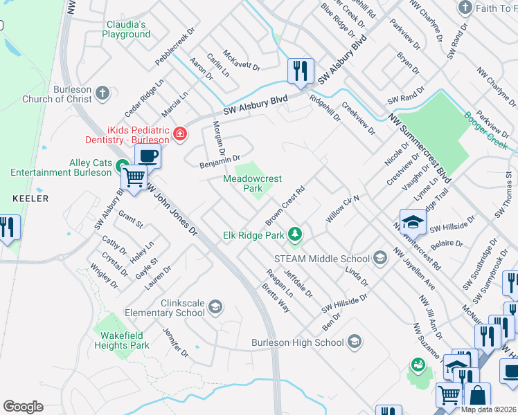 map of restaurants, bars, coffee shops, grocery stores, and more near 926 White Marlin Drive in Burleson