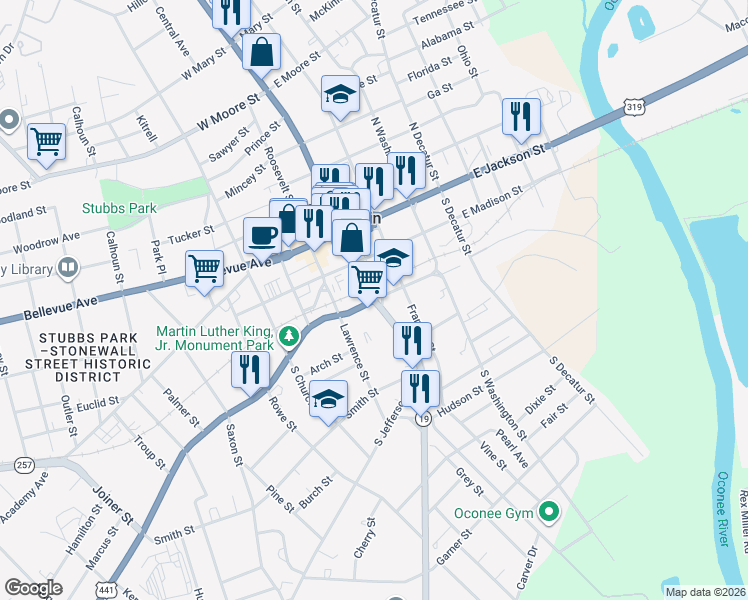 map of restaurants, bars, coffee shops, grocery stores, and more near Martin Luther King Junior Boulevard in Dublin