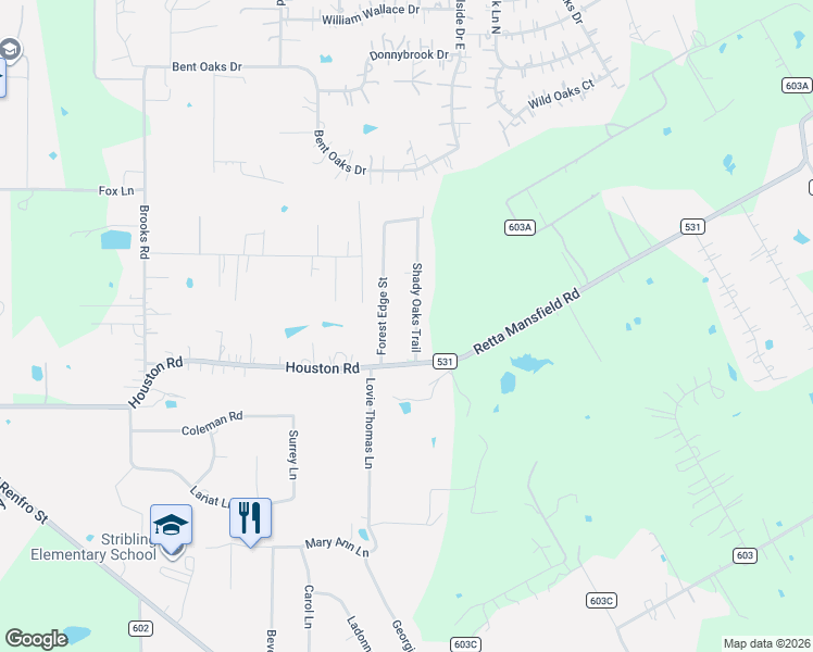 map of restaurants, bars, coffee shops, grocery stores, and more near 521 Shady Oaks Trail in Burleson