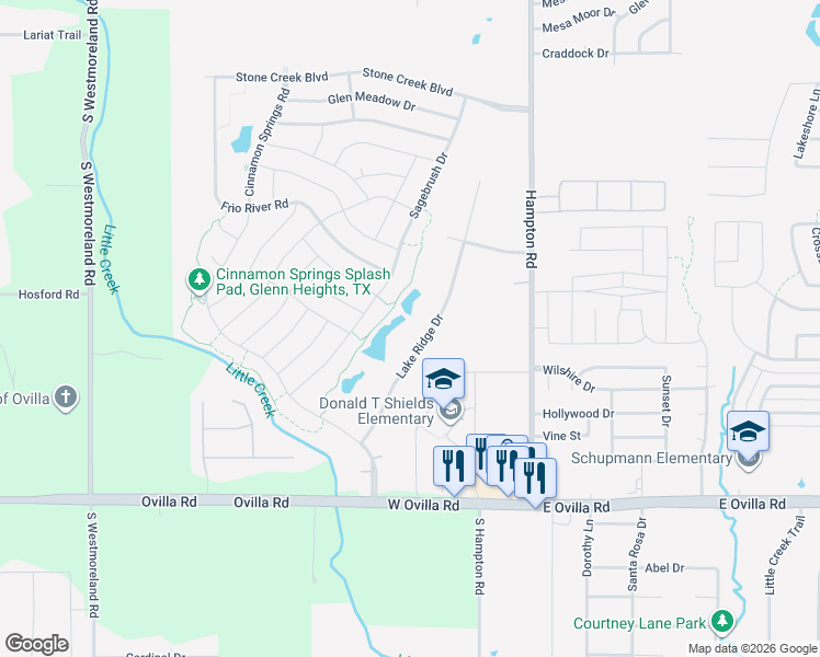 map of restaurants, bars, coffee shops, grocery stores, and more near 2513 Lake Ridge Drive in Glenn Heights