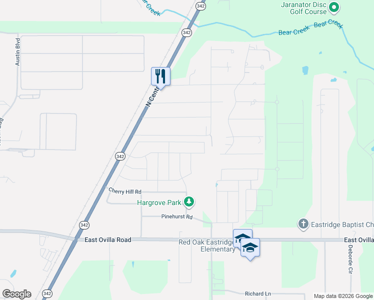 map of restaurants, bars, coffee shops, grocery stores, and more near 103 Anderson Road in Red Oak
