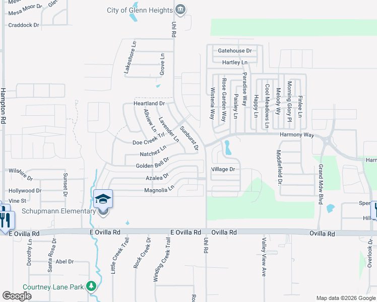 map of restaurants, bars, coffee shops, grocery stores, and more near 2626 Lavender Lane in Glenn Heights