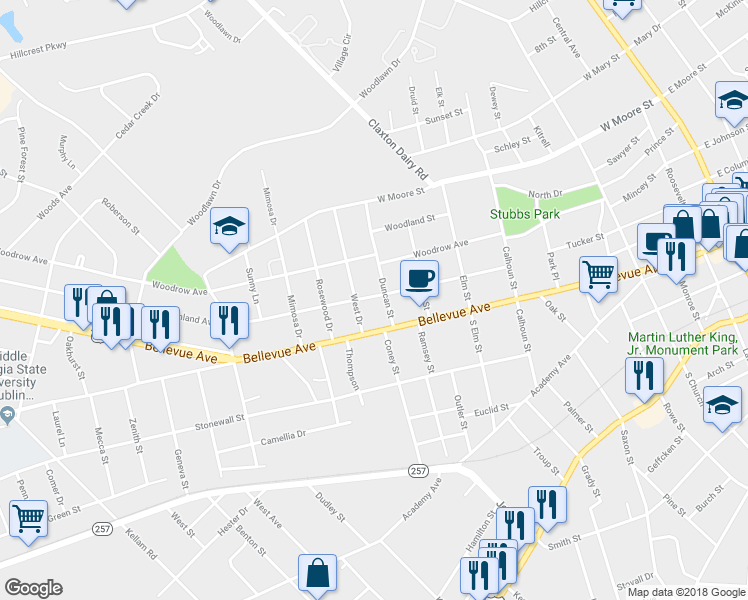 map of restaurants, bars, coffee shops, grocery stores, and more near 1004 Highland Avenue in Dublin