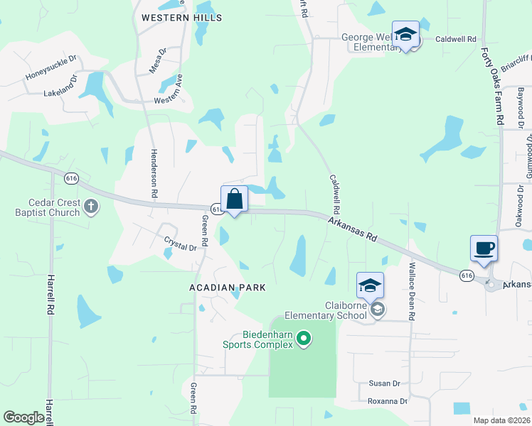 map of restaurants, bars, coffee shops, grocery stores, and more near 2972-3080 Arkansas Rd in West Monroe