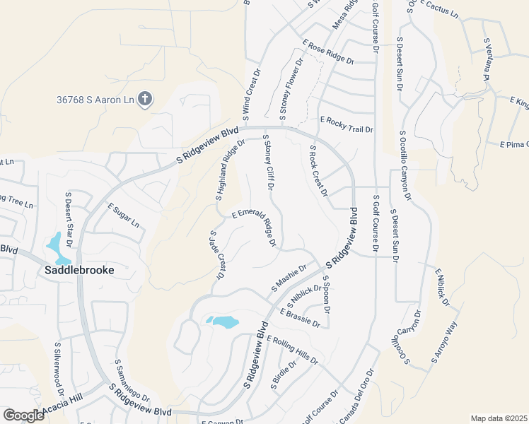 map of restaurants, bars, coffee shops, grocery stores, and more near 65240 East Emerald Ridge Drive in Tucson