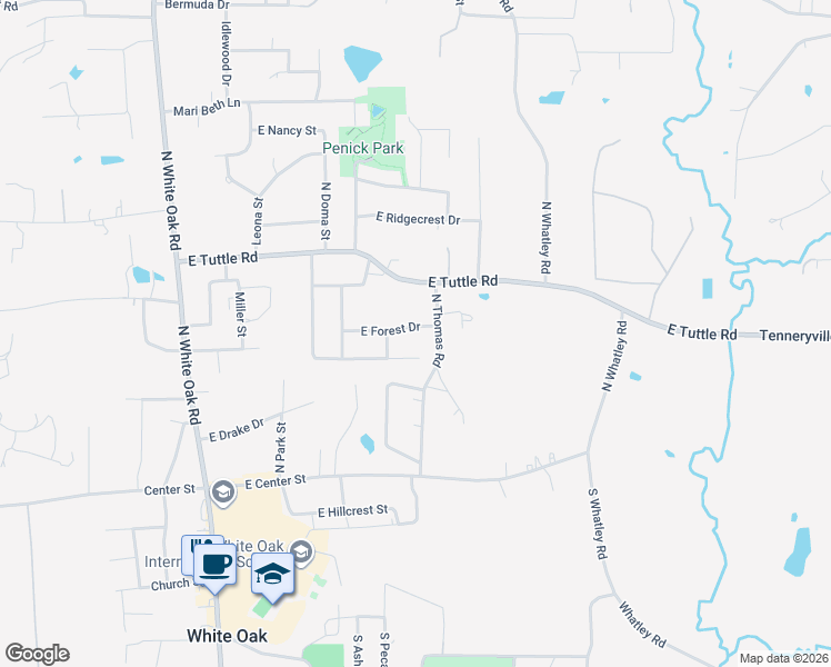 map of restaurants, bars, coffee shops, grocery stores, and more near 404 E Forest Dr in White Oak