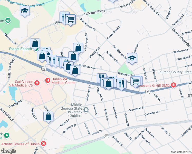 map of restaurants, bars, coffee shops, grocery stores, and more near 1620 Highland Avenue in Dublin