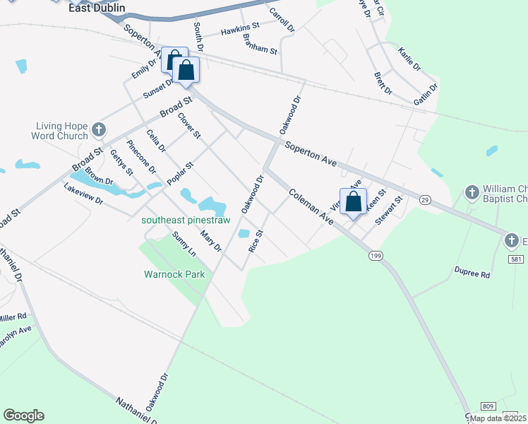 map of restaurants, bars, coffee shops, grocery stores, and more near 407 Clover Street in East Dublin