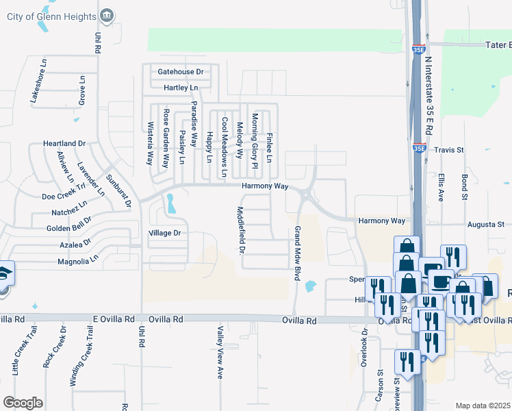 map of restaurants, bars, coffee shops, grocery stores, and more near 2600 Ovilla Road in Red Oak