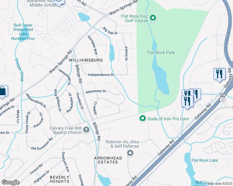 map of restaurants, bars, coffee shops, grocery stores, and more near 5955 Manassas Drive in Columbus