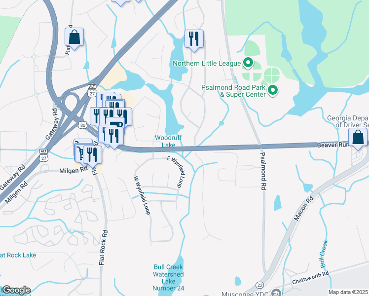 map of restaurants, bars, coffee shops, grocery stores, and more near Beaver Run Road in Columbus