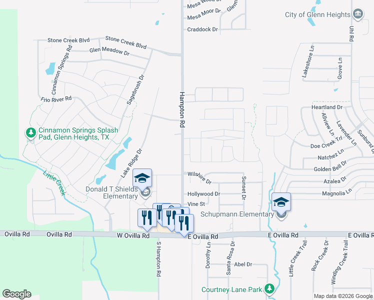 map of restaurants, bars, coffee shops, grocery stores, and more near 2609 Middleton Road in Glenn Heights