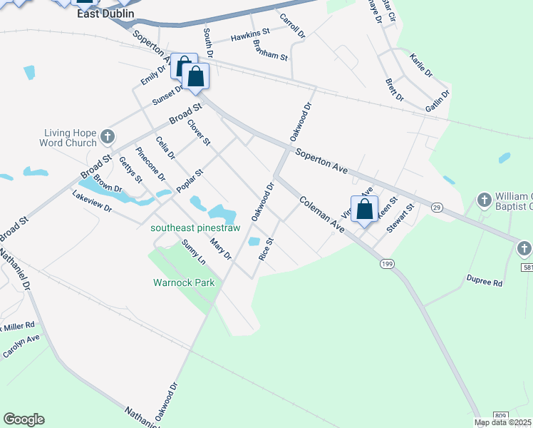 map of restaurants, bars, coffee shops, grocery stores, and more near 407 Clover Street in East Dublin