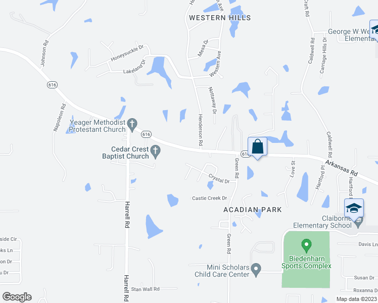 map of restaurants, bars, coffee shops, grocery stores, and more near 3211 Arkansas Rd in West Monroe