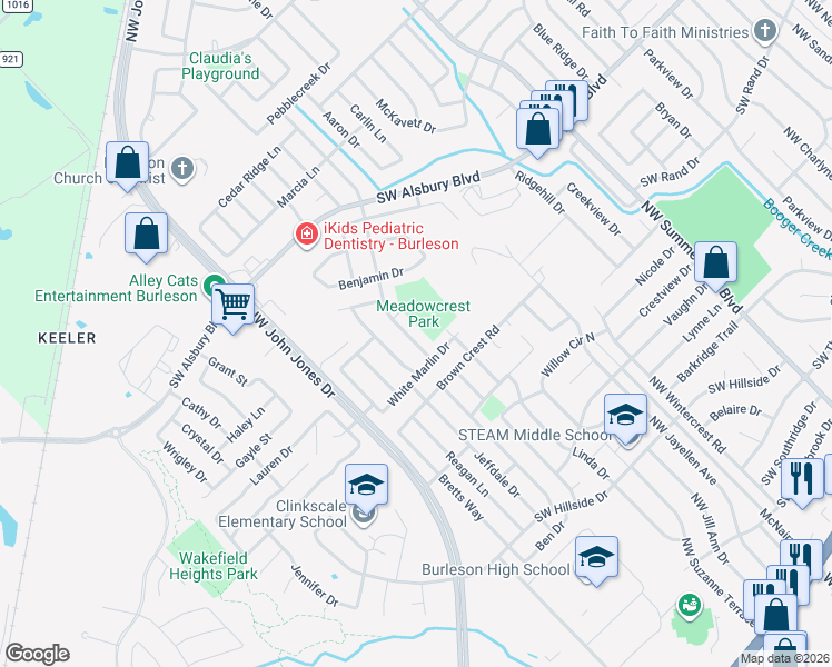 map of restaurants, bars, coffee shops, grocery stores, and more near 720 Morgan Drive in Burleson