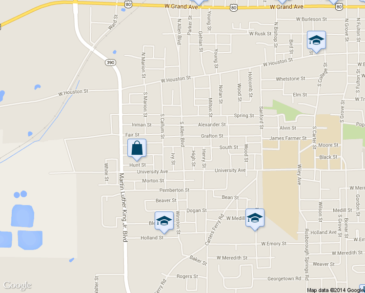 map of restaurants, bars, coffee shops, grocery stores, and more near 703 South Allen Boulevard in Marshall
