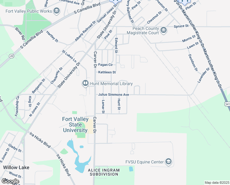 map of restaurants, bars, coffee shops, grocery stores, and more near 305 Julius Simmons Avenue in Fort Valley