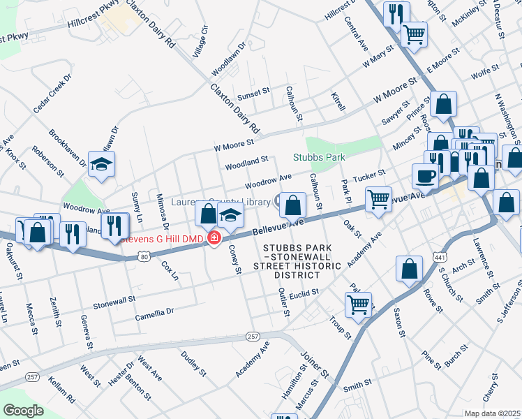 map of restaurants, bars, coffee shops, grocery stores, and more near 800-898 Highland Avenue in Dublin
