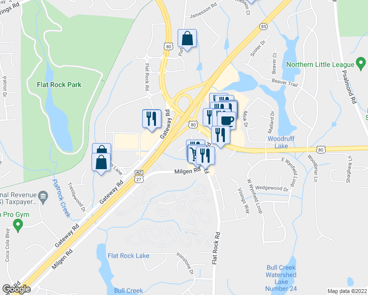 map of restaurants, bars, coffee shops, grocery stores, and more near 6901 Bullet Boulevard in Columbus