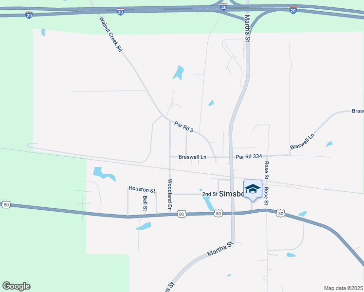 map of restaurants, bars, coffee shops, grocery stores, and more near 136 Louisa Street in Simsboro