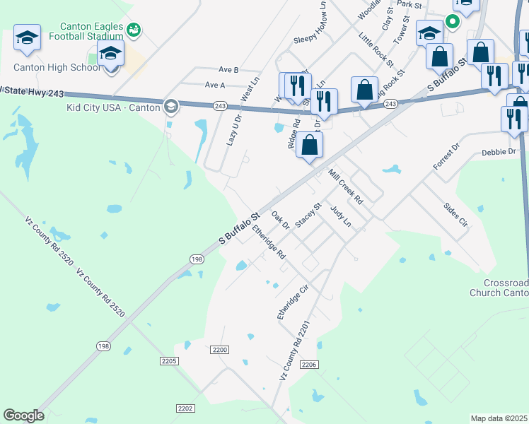map of restaurants, bars, coffee shops, grocery stores, and more near 103 Oak Drive in Canton