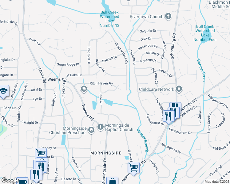 map of restaurants, bars, coffee shops, grocery stores, and more near 4606 Ritch Haven Road in Columbus