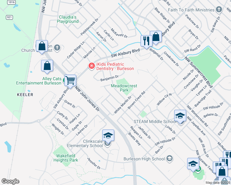 map of restaurants, bars, coffee shops, grocery stores, and more near 720 Morgan Drive in Burleson