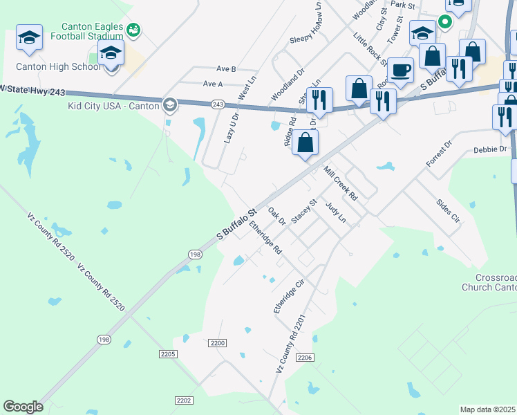 map of restaurants, bars, coffee shops, grocery stores, and more near 103 Oak Drive in Canton