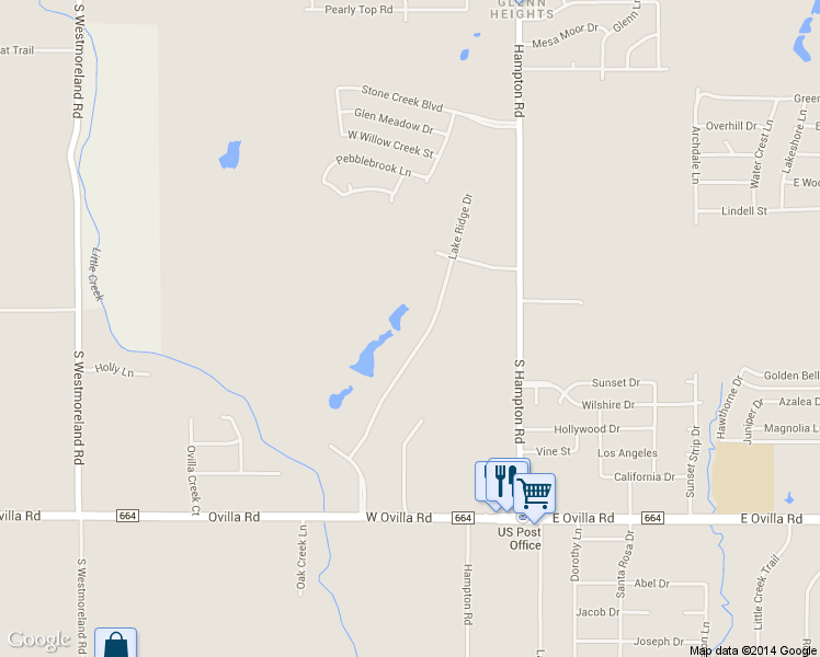 map of restaurants, bars, coffee shops, grocery stores, and more near 2513 Lake Ridge Dr in Glenn Heights