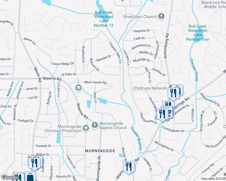 map of restaurants, bars, coffee shops, grocery stores, and more near 4606 Ritch Haven Road in Columbus