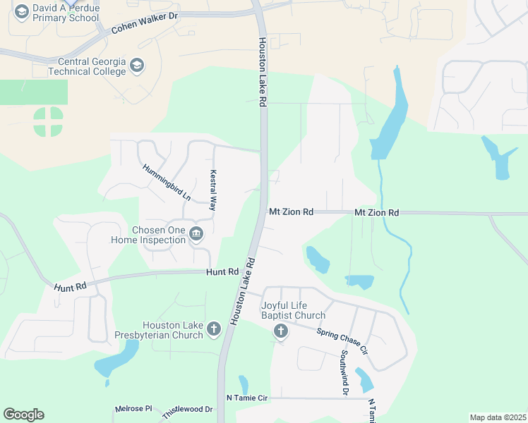 map of restaurants, bars, coffee shops, grocery stores, and more near S Houston Lake Rd & Mt Zion Rd in Houston