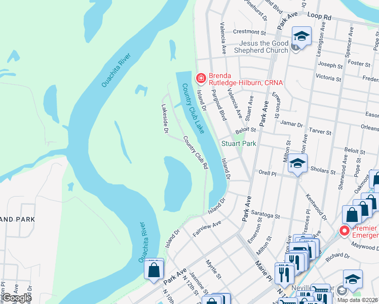 map of restaurants, bars, coffee shops, grocery stores, and more near 111 Country Club Rd in Monroe