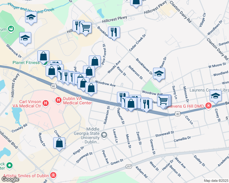 map of restaurants, bars, coffee shops, grocery stores, and more near 1620 Highland Avenue in Dublin