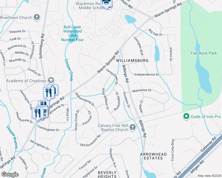 map of restaurants, bars, coffee shops, grocery stores, and more near 5629 Jamestown Drive in Columbus