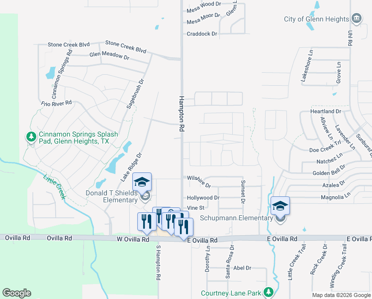 map of restaurants, bars, coffee shops, grocery stores, and more near 2609 Middleton Road in Glenn Heights