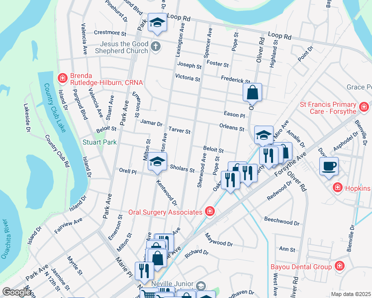 map of restaurants, bars, coffee shops, grocery stores, and more near 2013 Spencer Avenue in Monroe