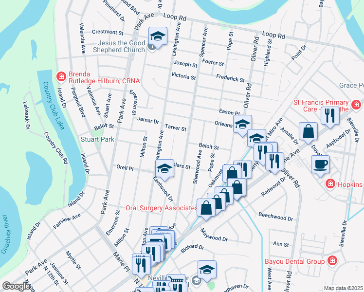 map of restaurants, bars, coffee shops, grocery stores, and more near 2013 Spencer Avenue in Monroe