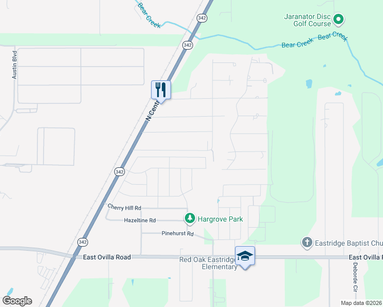 map of restaurants, bars, coffee shops, grocery stores, and more near 103 Anderson Road in Red Oak