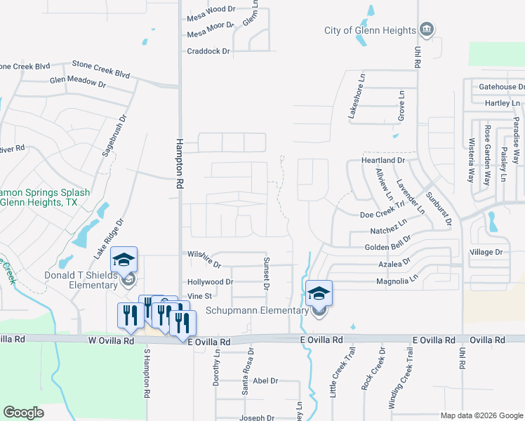 map of restaurants, bars, coffee shops, grocery stores, and more near 2603 Chalmers Road in Glenn Heights