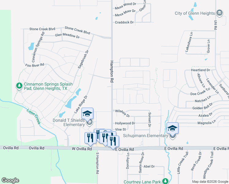map of restaurants, bars, coffee shops, grocery stores, and more near 2609 Middleton Road in Glenn Heights