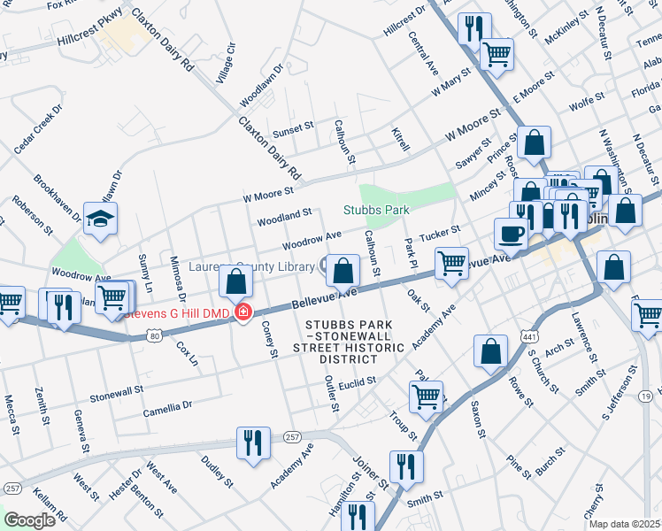 map of restaurants, bars, coffee shops, grocery stores, and more near 800 Highland Avenue in Dublin