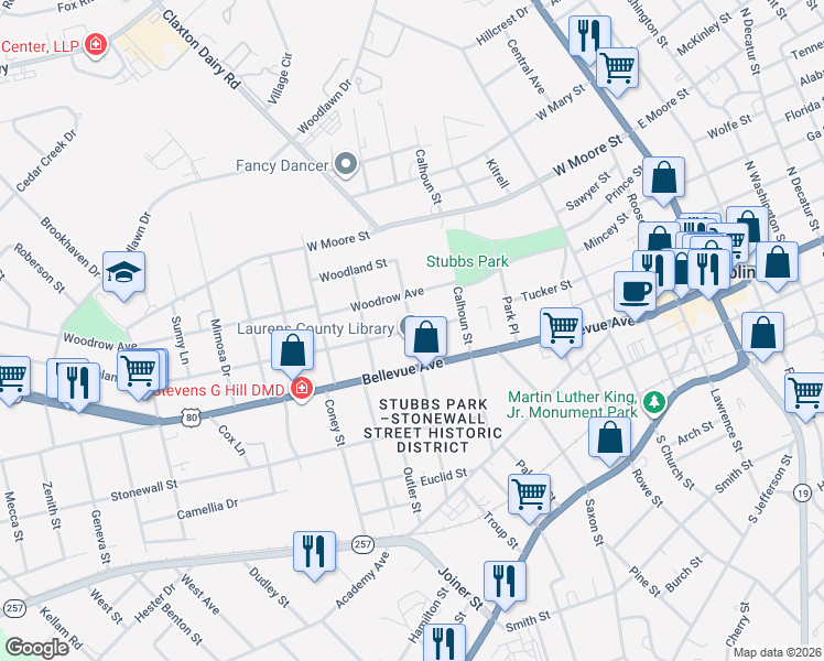 map of restaurants, bars, coffee shops, grocery stores, and more near Elm Street in Dublin