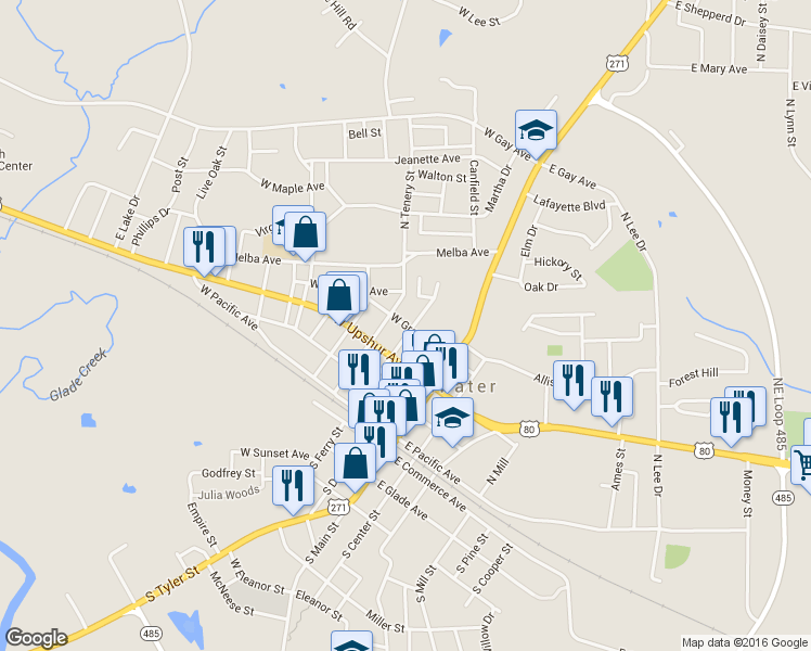 map of restaurants, bars, coffee shops, grocery stores, and more near 306 West Gregg Avenue in Gladewater