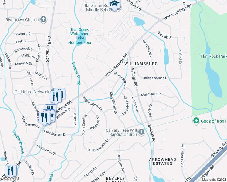 map of restaurants, bars, coffee shops, grocery stores, and more near 6412 King William Drive in Columbus