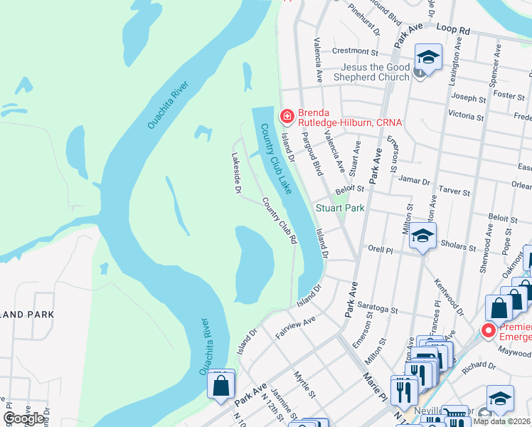 map of restaurants, bars, coffee shops, grocery stores, and more near 111 Country Club Rd in Monroe