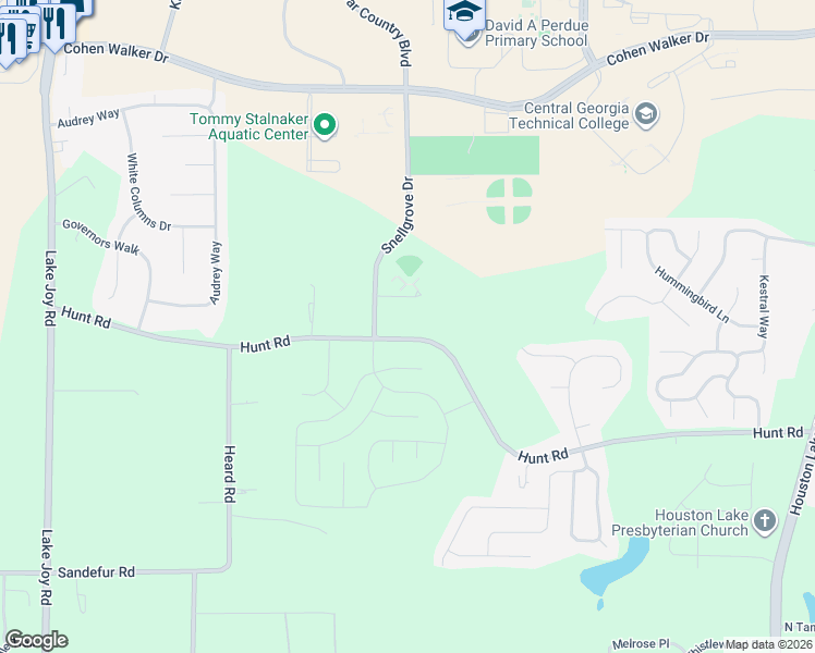 map of restaurants, bars, coffee shops, grocery stores, and more near 101 Hunts Landing Drive in Kathleen